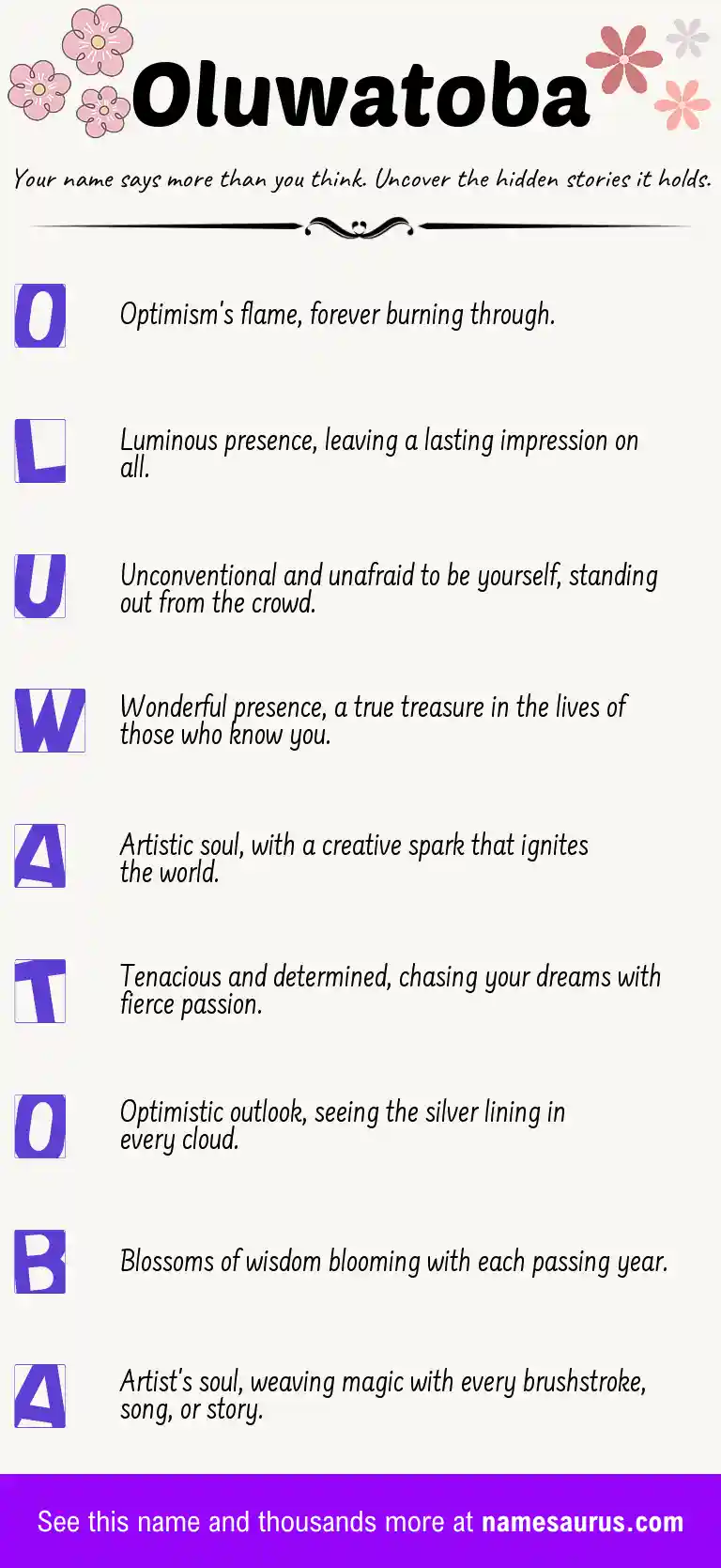 Acrostic poem about Oluwatoba.