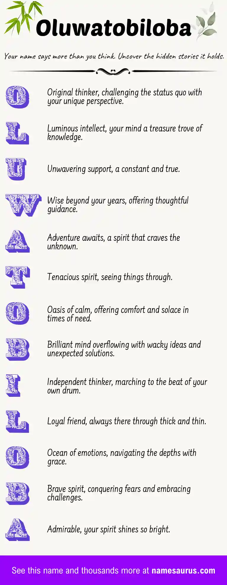 Acrostic poem about Oluwatobiloba.