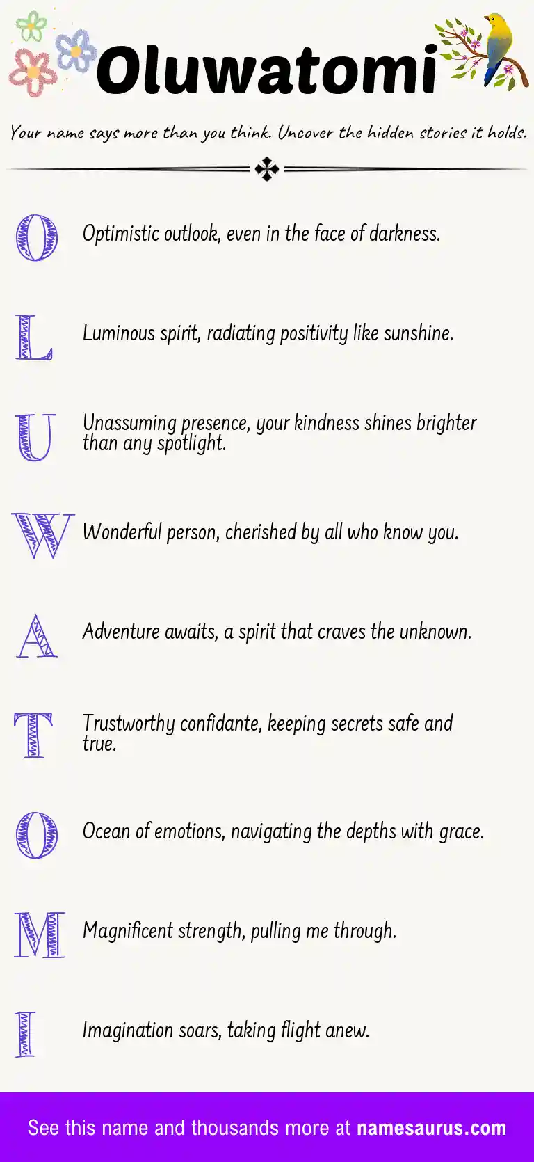 Acrostic poem about Oluwatomi.