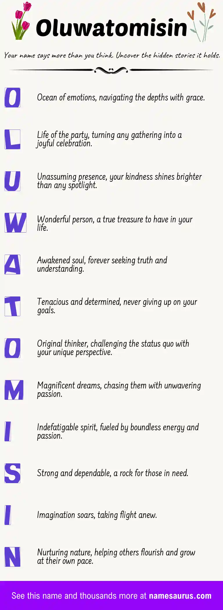 Acrostic poem about Oluwatomisin.