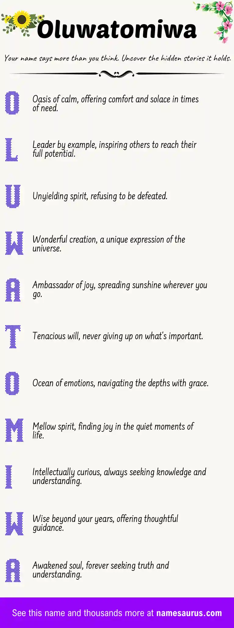 Acrostic poem about Oluwatomiwa.
