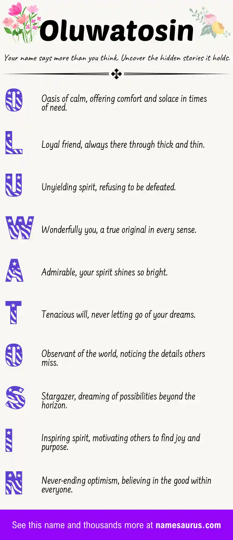 Acrostic poem about Oluwatosin.