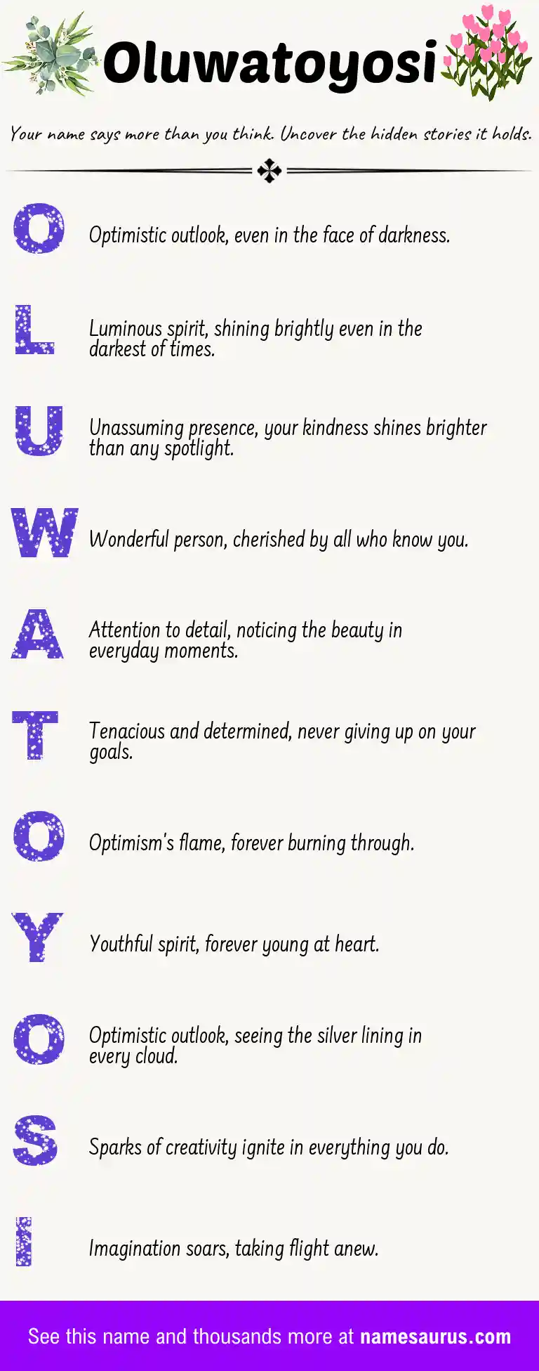 Acrostic poem about Oluwatoyosi.