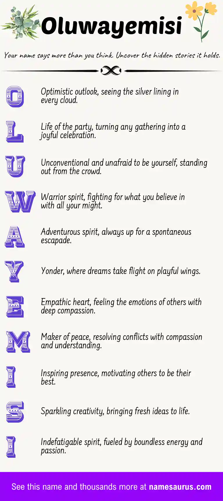 Acrostic poem about Oluwayemisi.