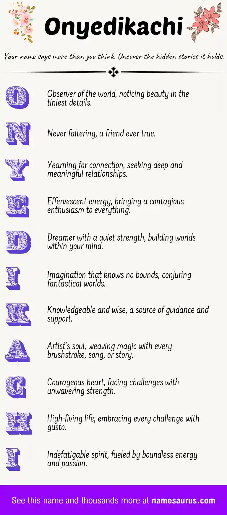 Acrostic poem about Onyedikachi.