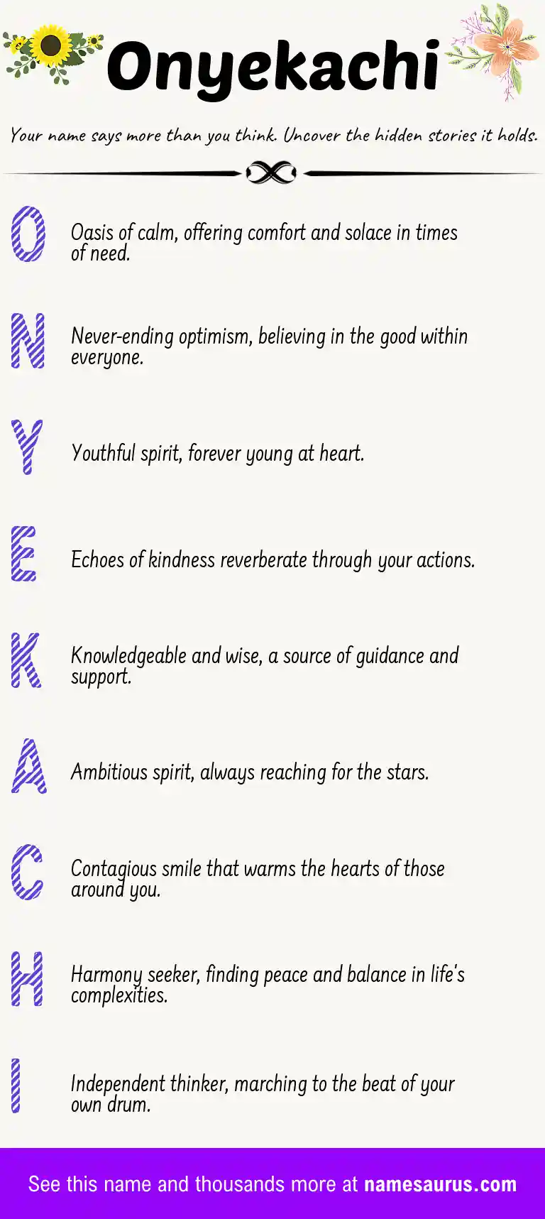 Acrostic poem about Onyekachi.