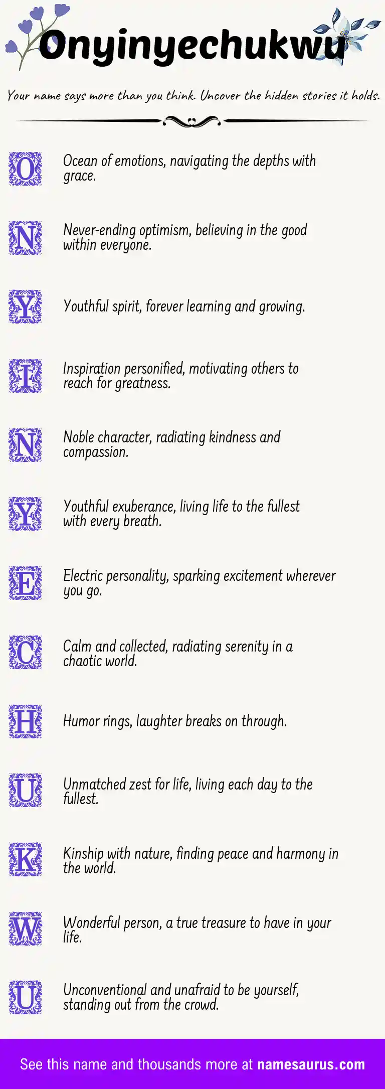 Acrostic poem about Onyinyechukwu.