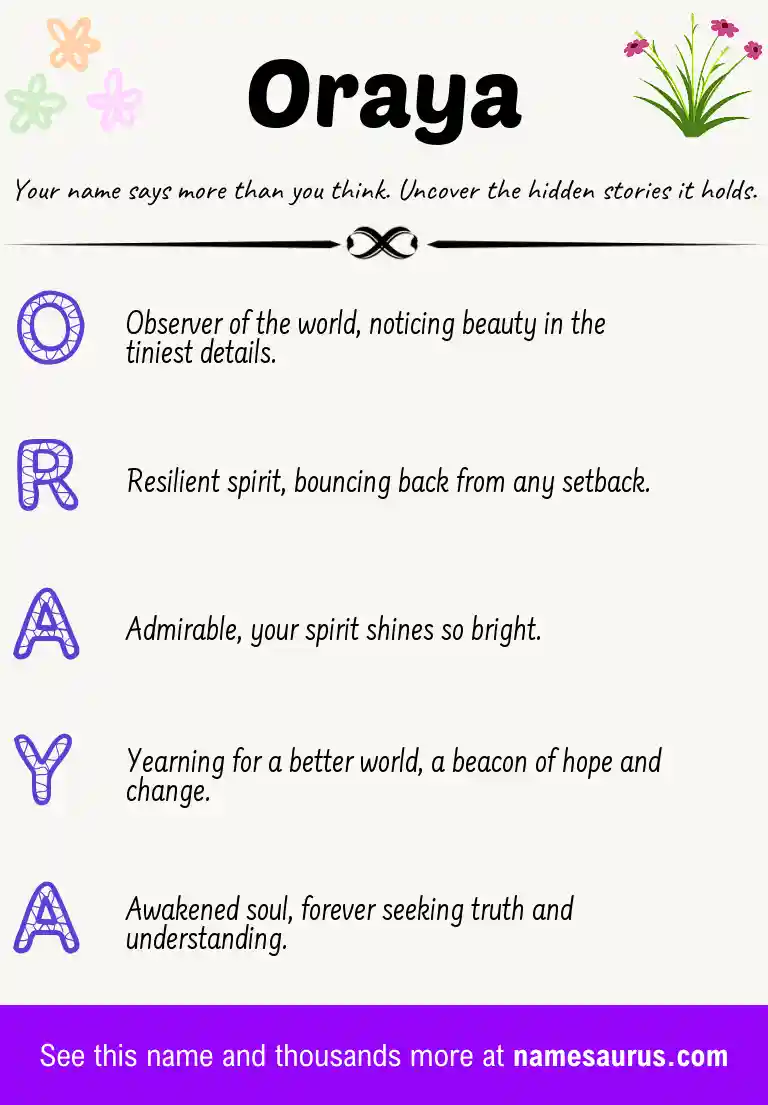 Acrostic poem about Oraya.