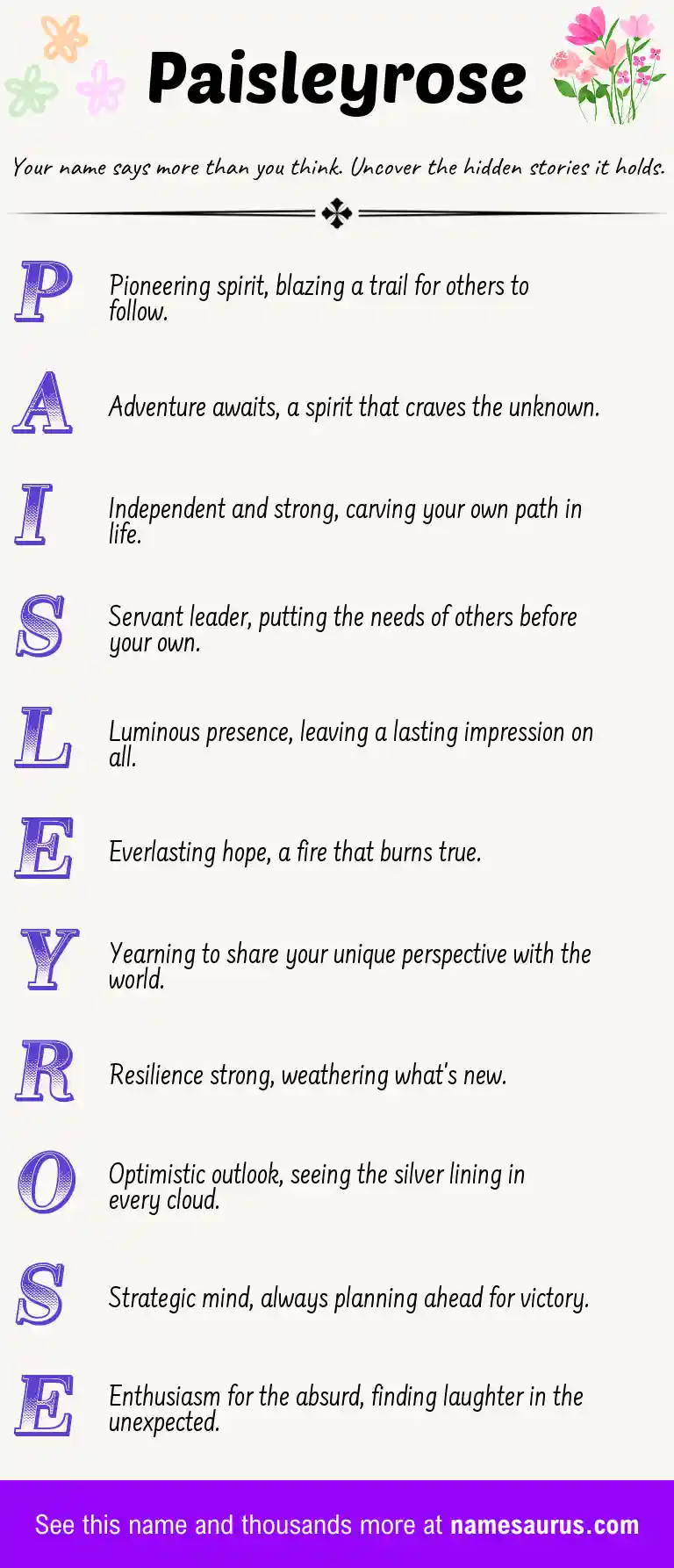 Acrostic poem about Paisleyrose.