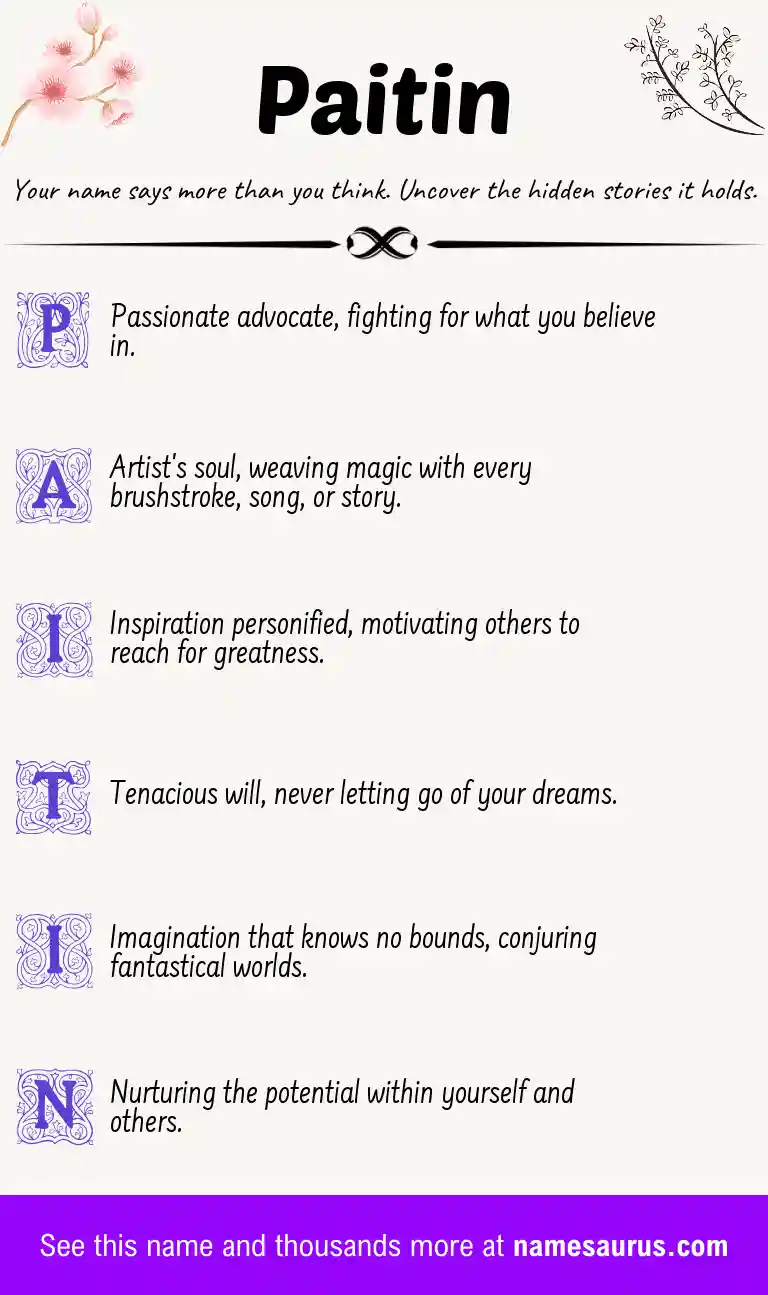 Acrostic poem about Paitin.