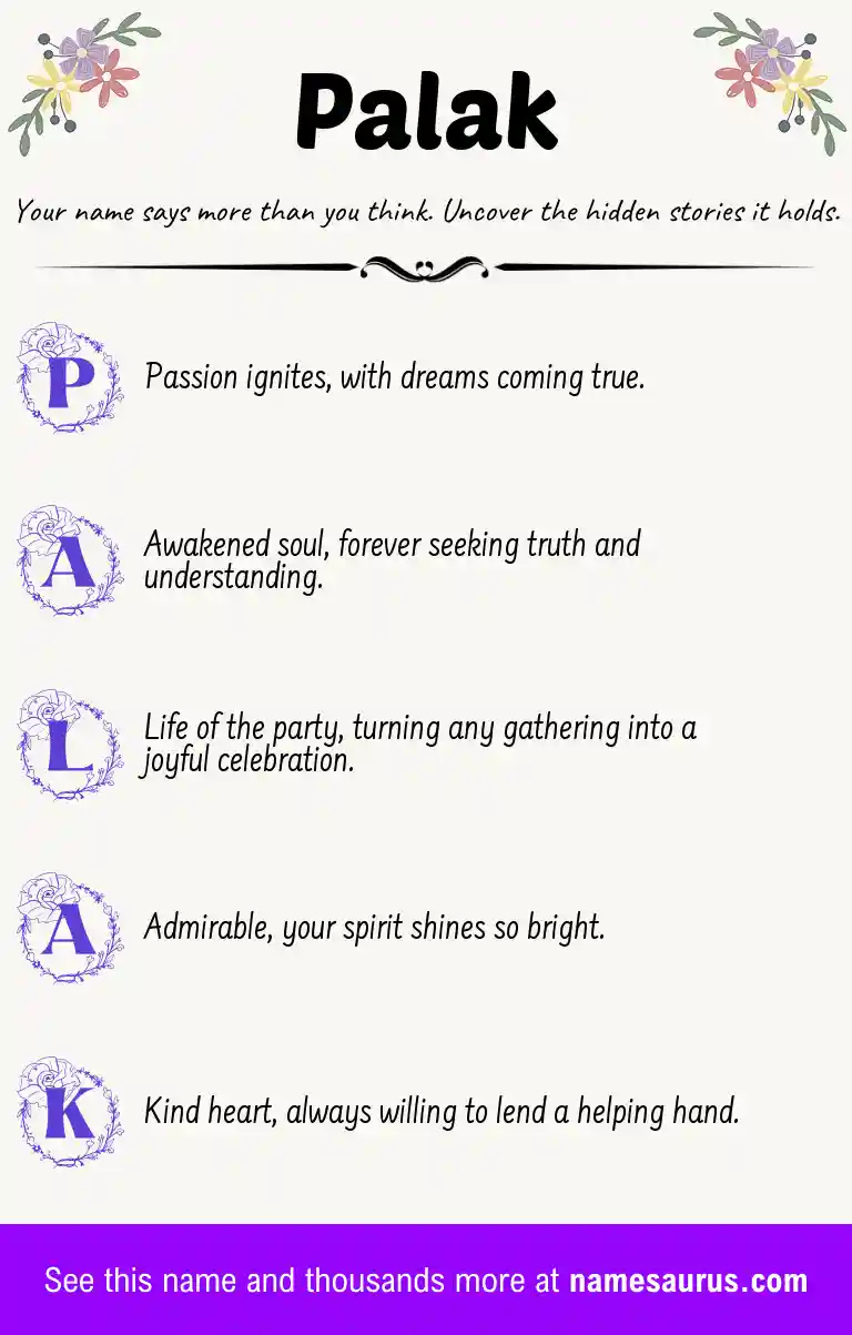 Acrostic poem about Palak.