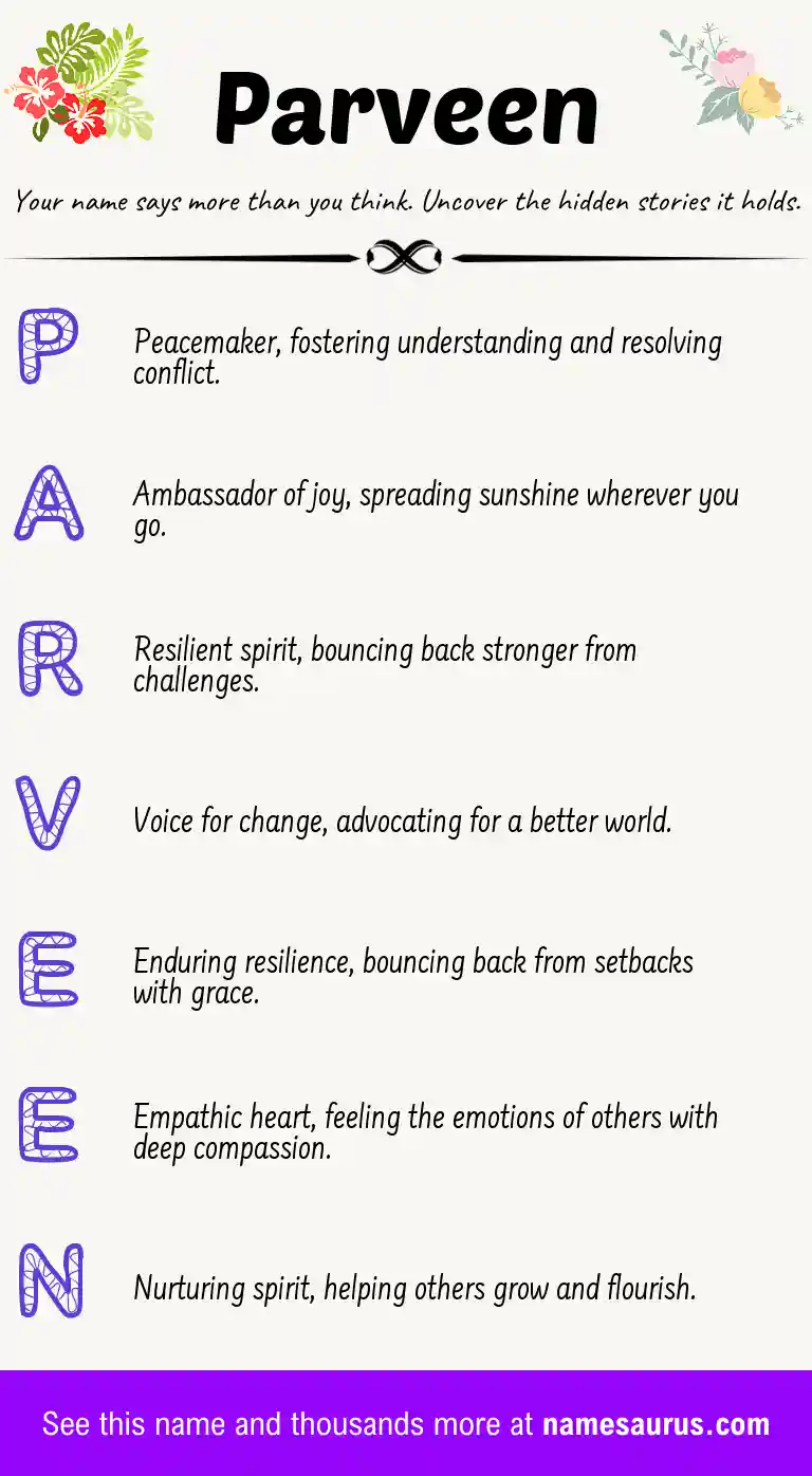 Acrostic poem about Parveen.