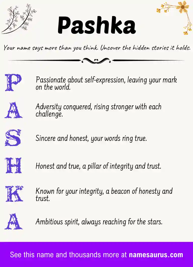 Acrostic poem about Pashka.