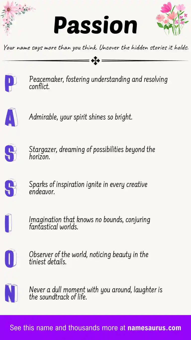Acrostic poem about Passion.