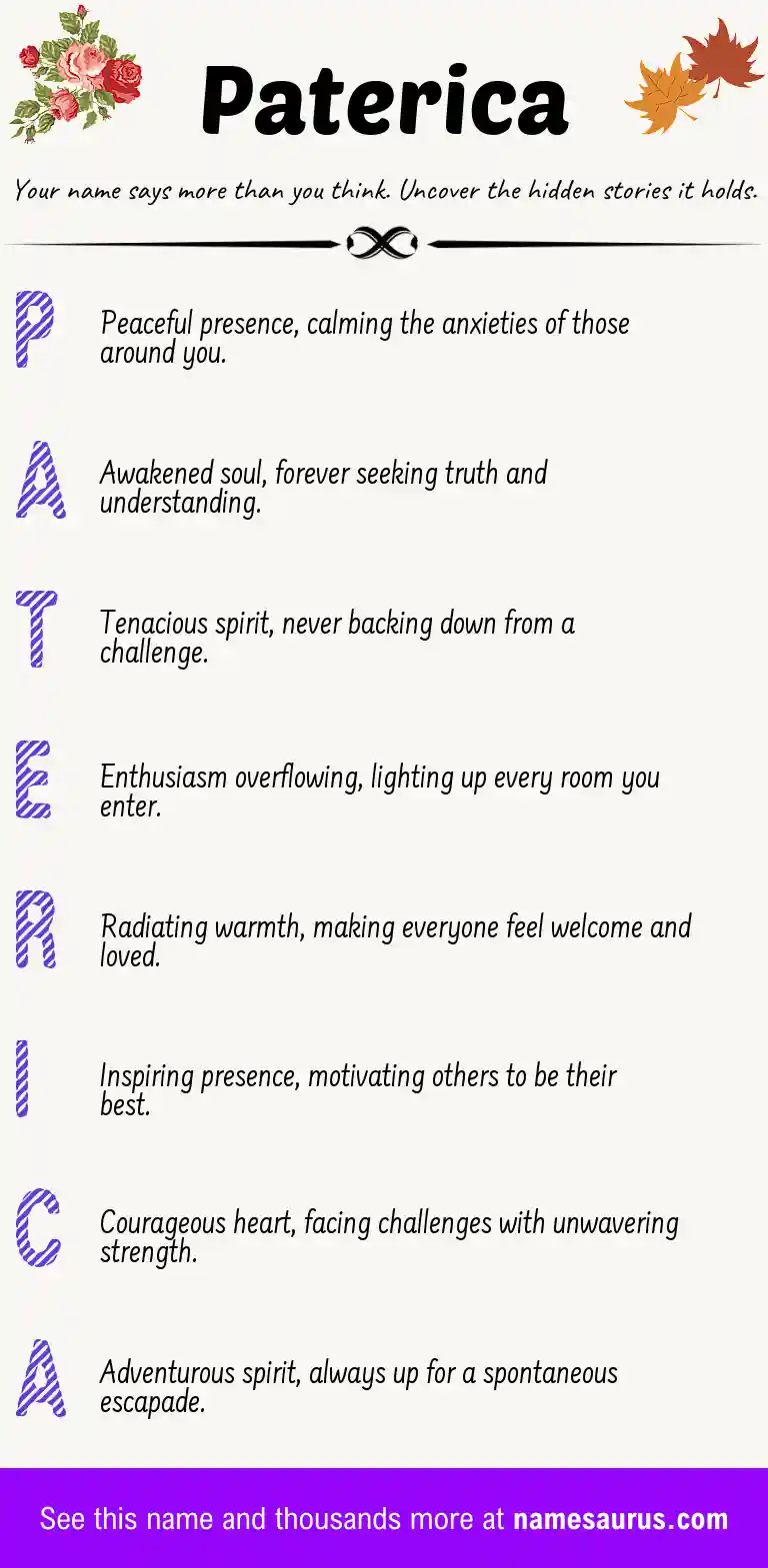 Acrostic poem about Paterica.