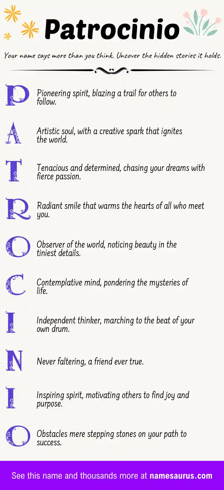 Acrostic poem about Patrocinio.