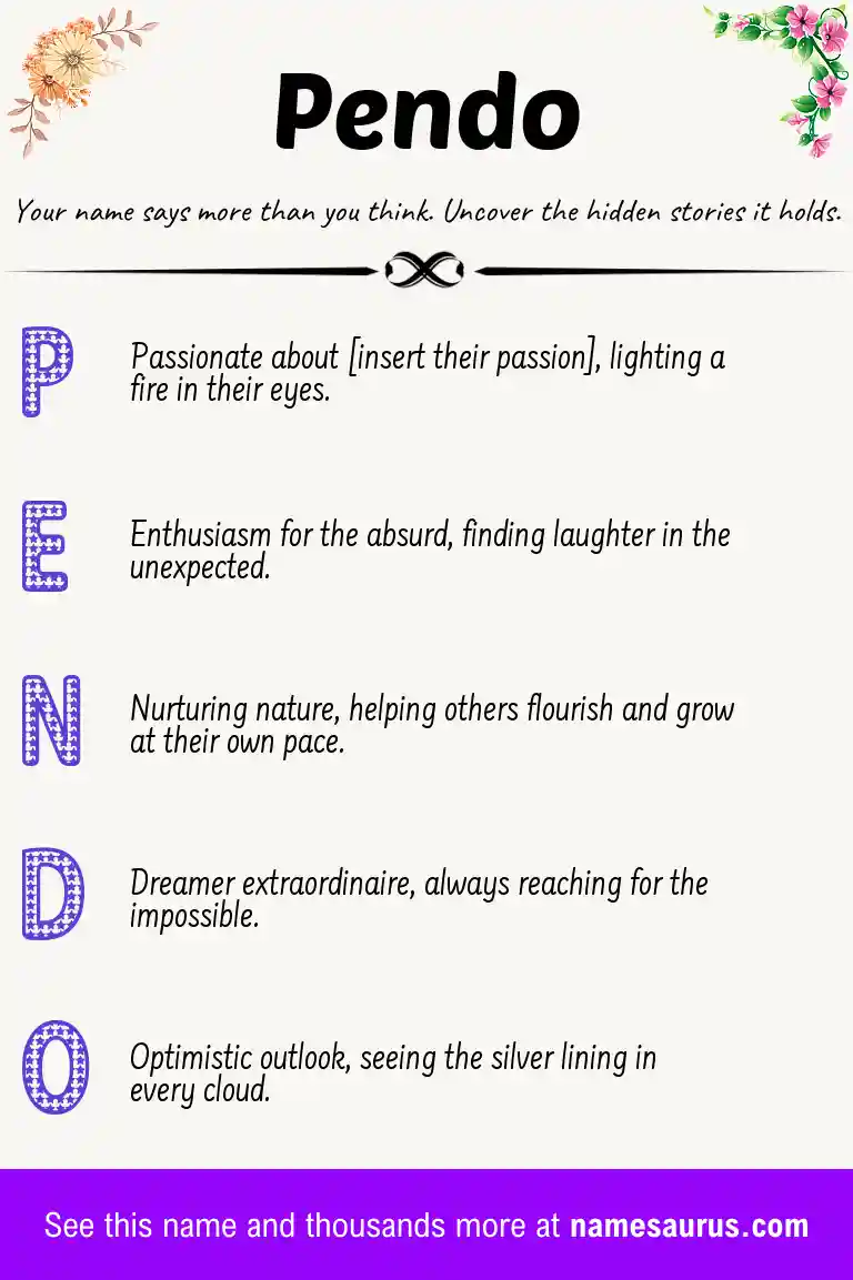 Acrostic poem about Pendo.