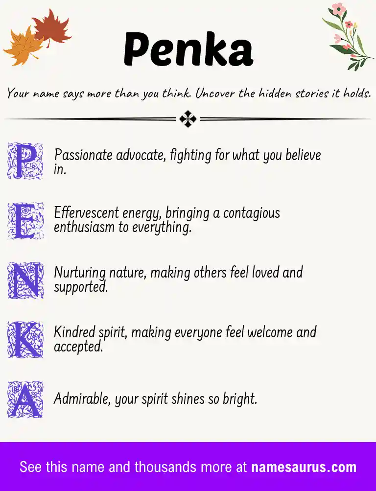 Acrostic poem about Penka.