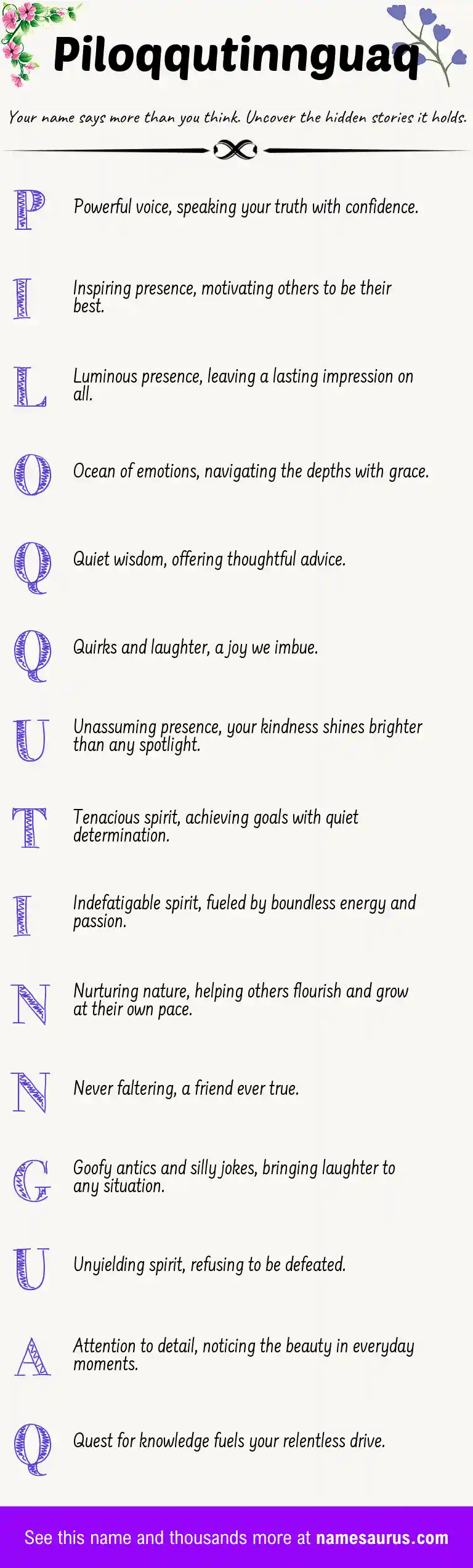 Acrostic poem about Piloqqutinnguaq.