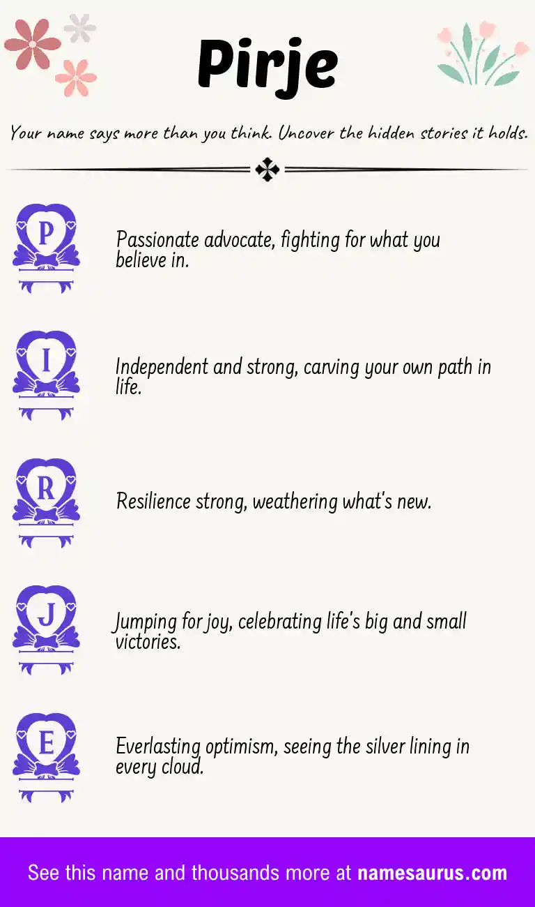 Acrostic poem about Pirje.