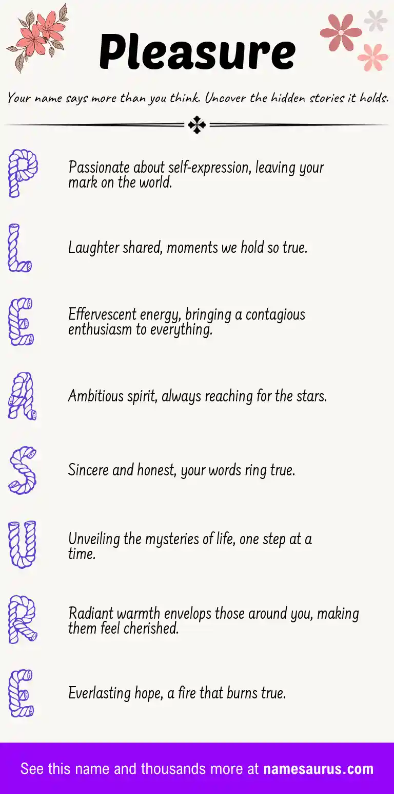 Acrostic poem about Pleasure.