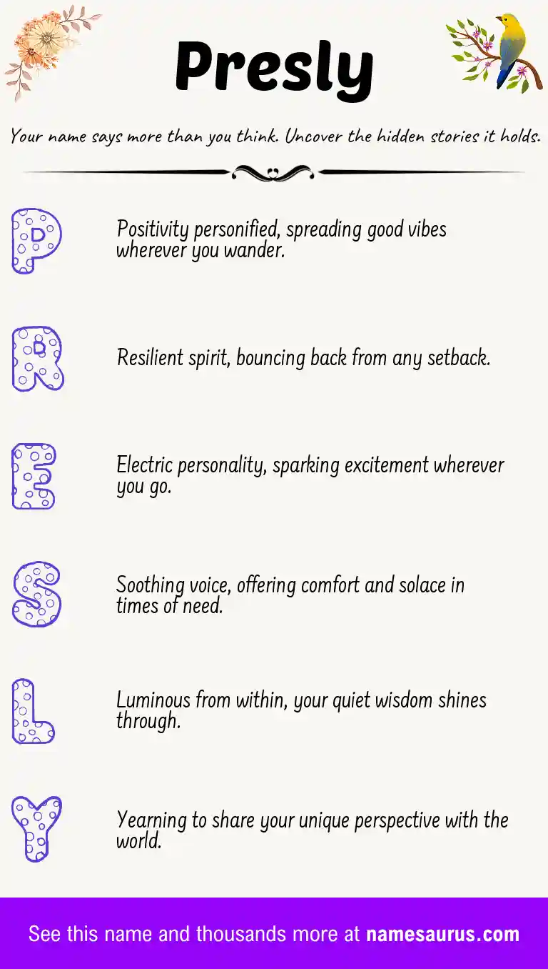 Acrostic poem about Presly.