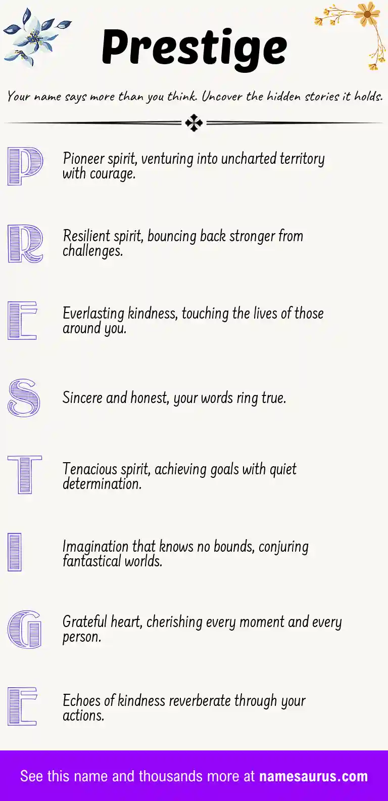 Acrostic poem about Prestige.
