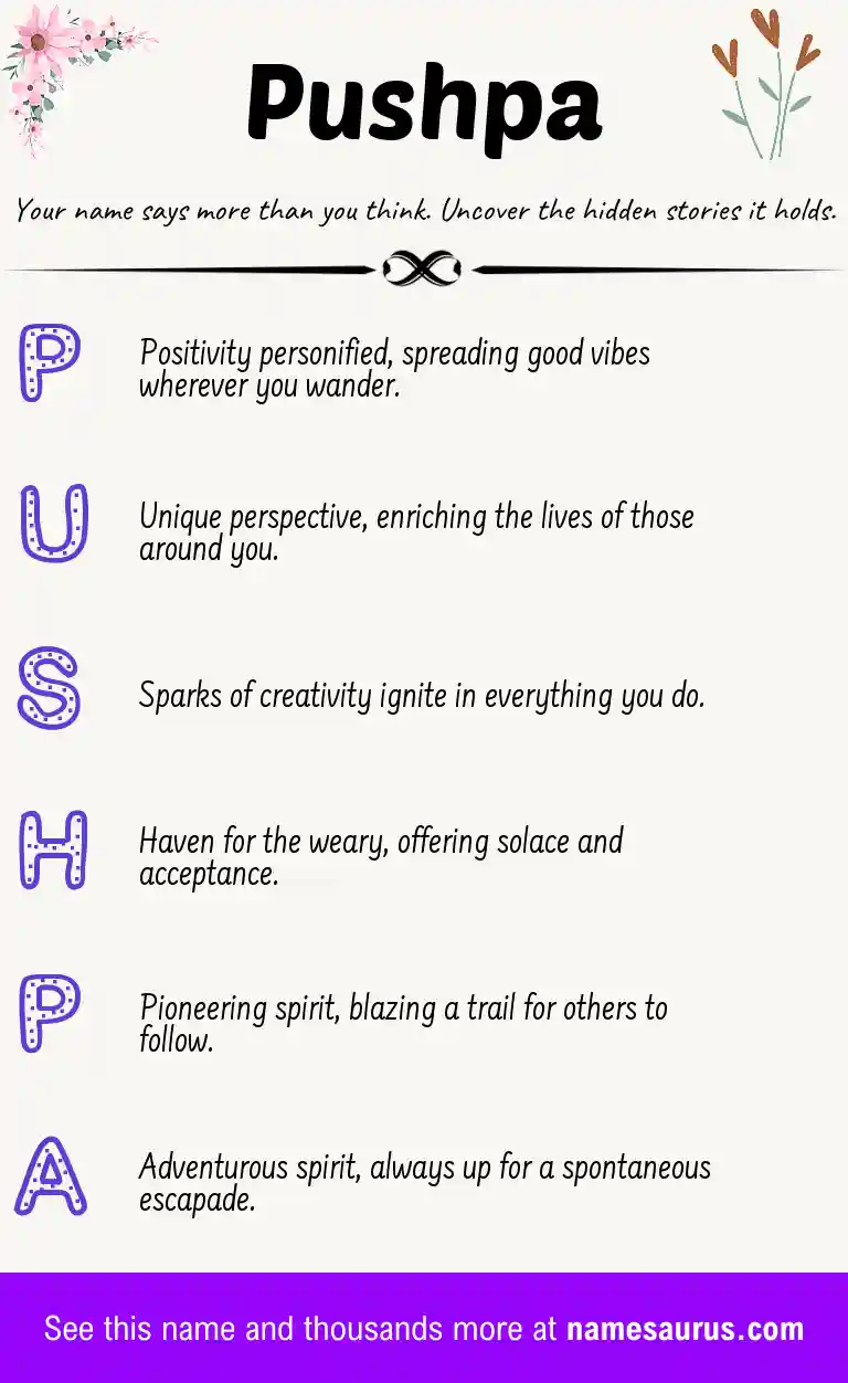 Acrostic poem about Pushpa.