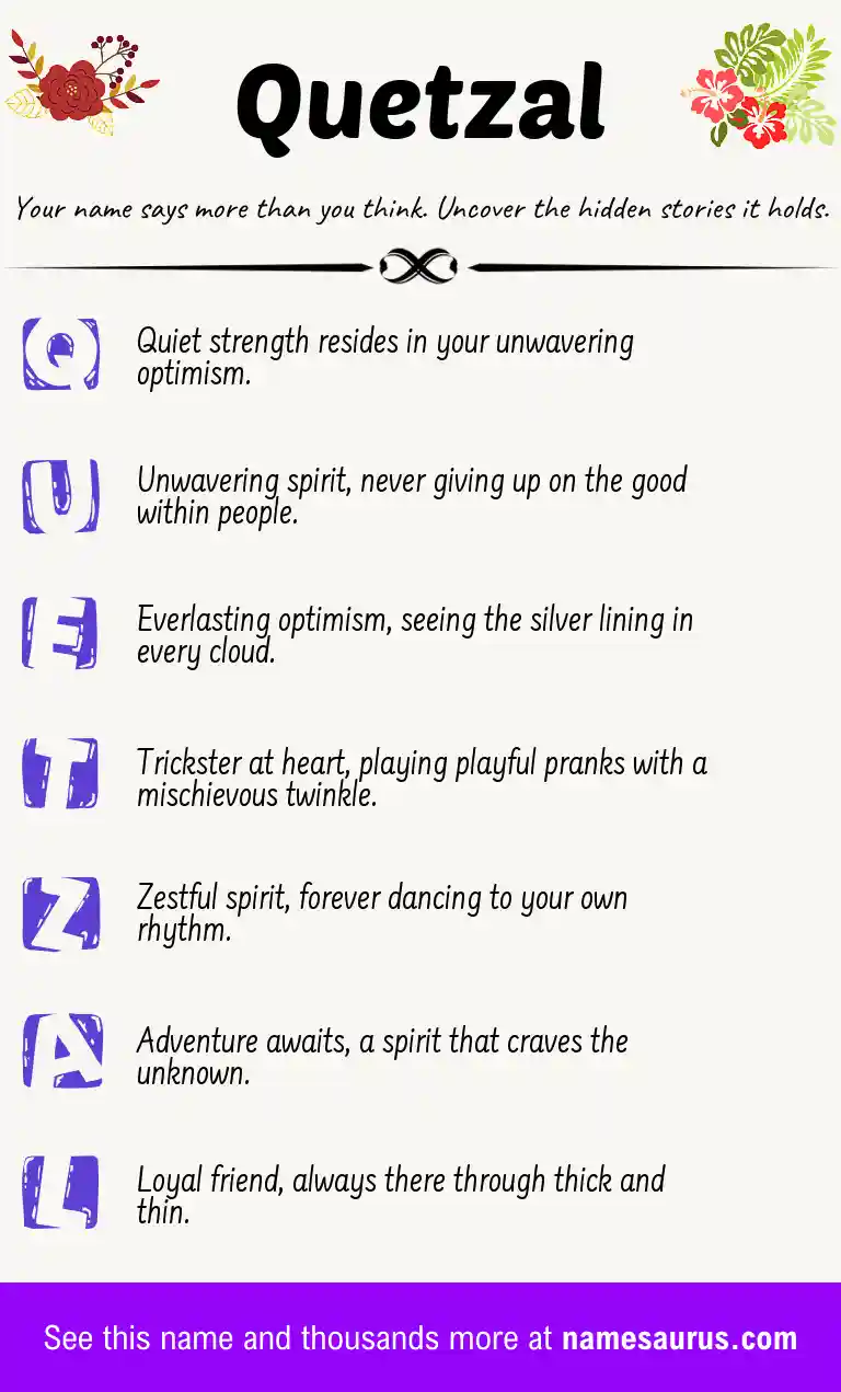 Acrostic poem about Quetzal.
