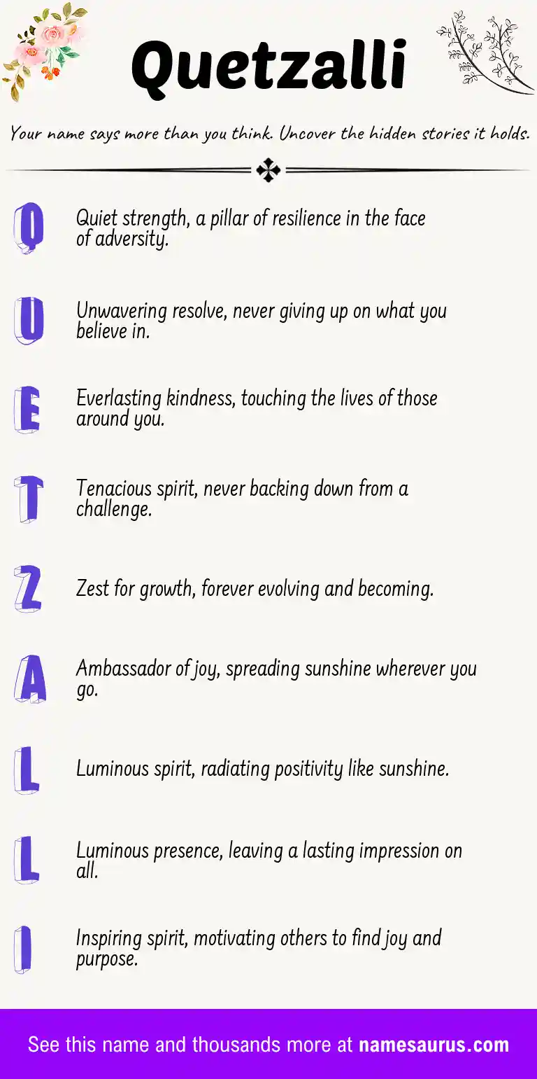 Acrostic poem about Quetzalli.