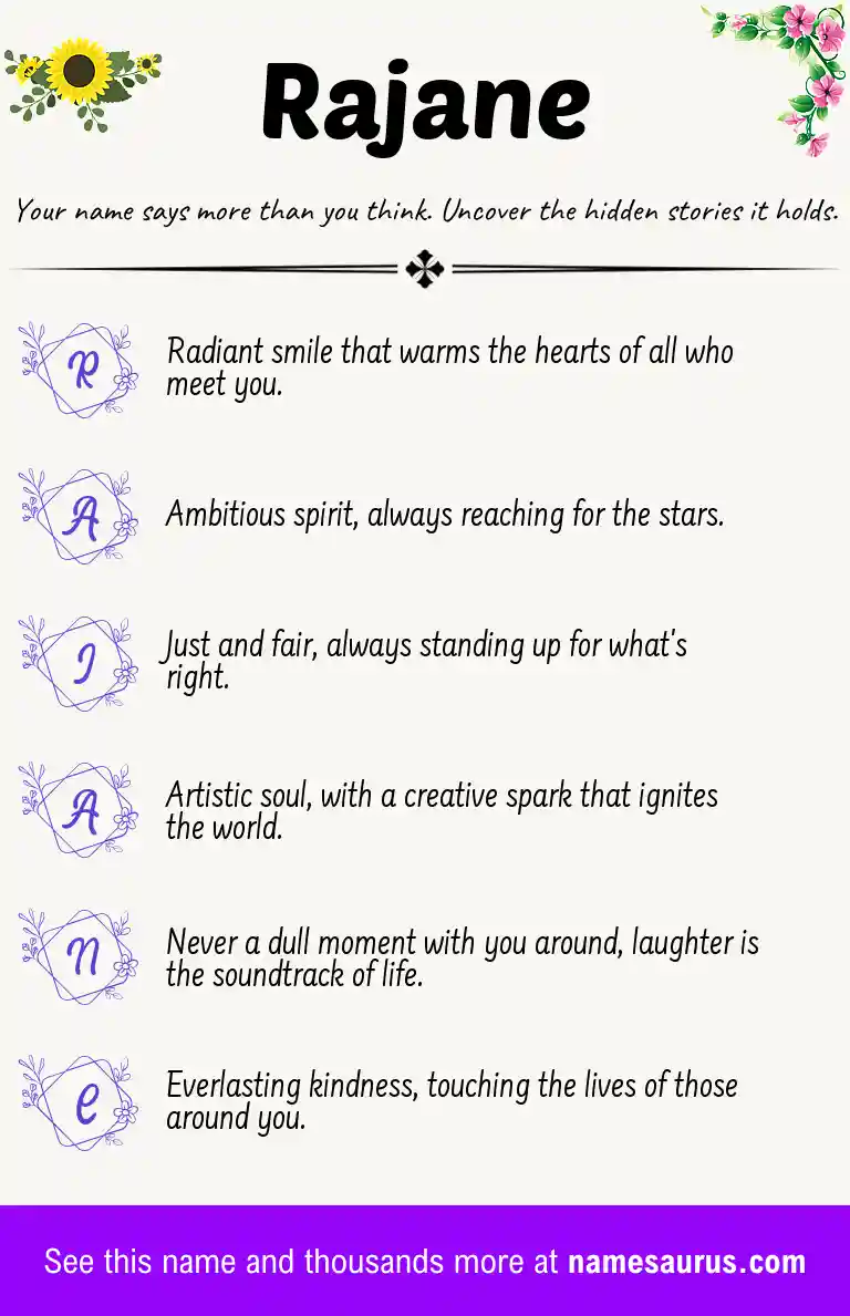 Acrostic poem about Rajane.