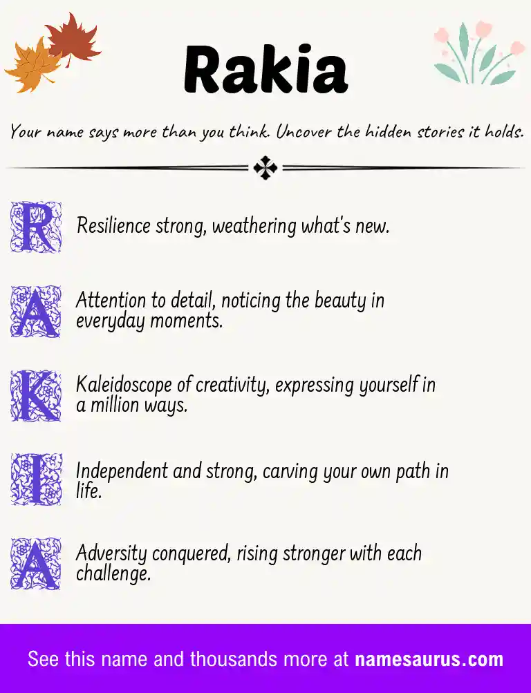 Acrostic poem about Rakia.