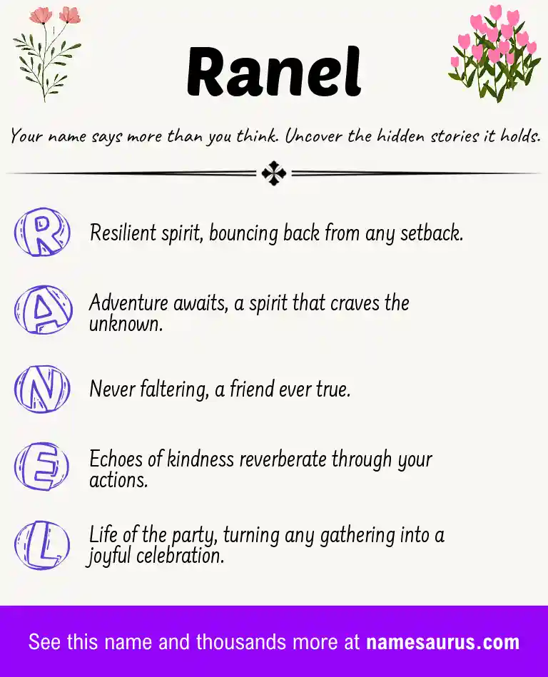 Acrostic poem about Ranel.