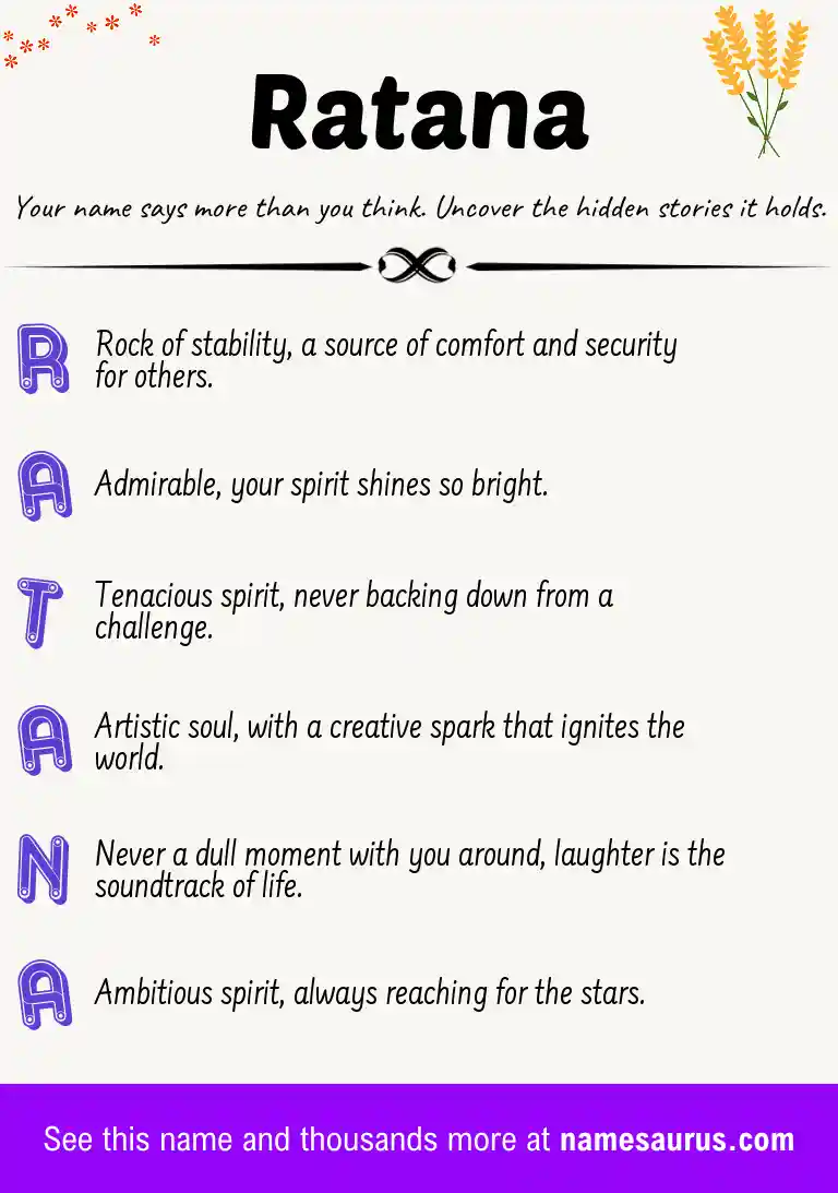 Acrostic poem about Ratana.