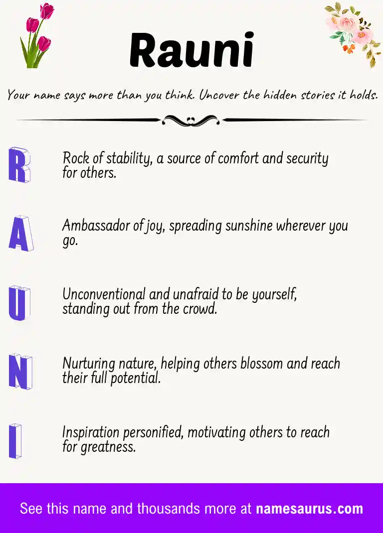 Acrostic poem about Rauni.