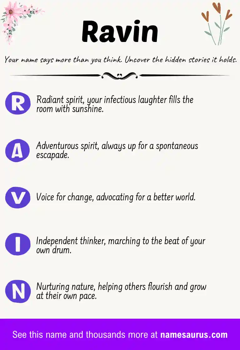 Acrostic poem about Ravin.