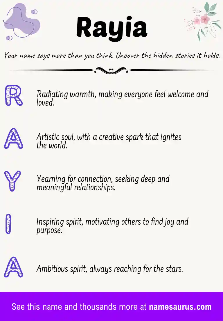 Acrostic poem about Rayia.