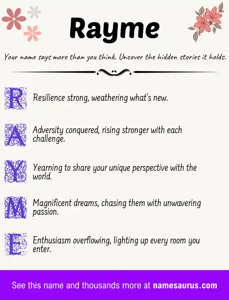 Acrostic poem about Rayme.