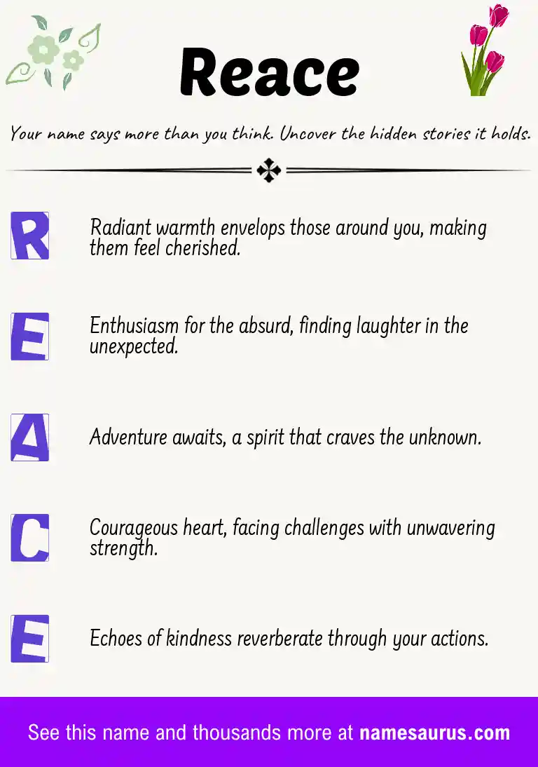 Acrostic poem about Reace.