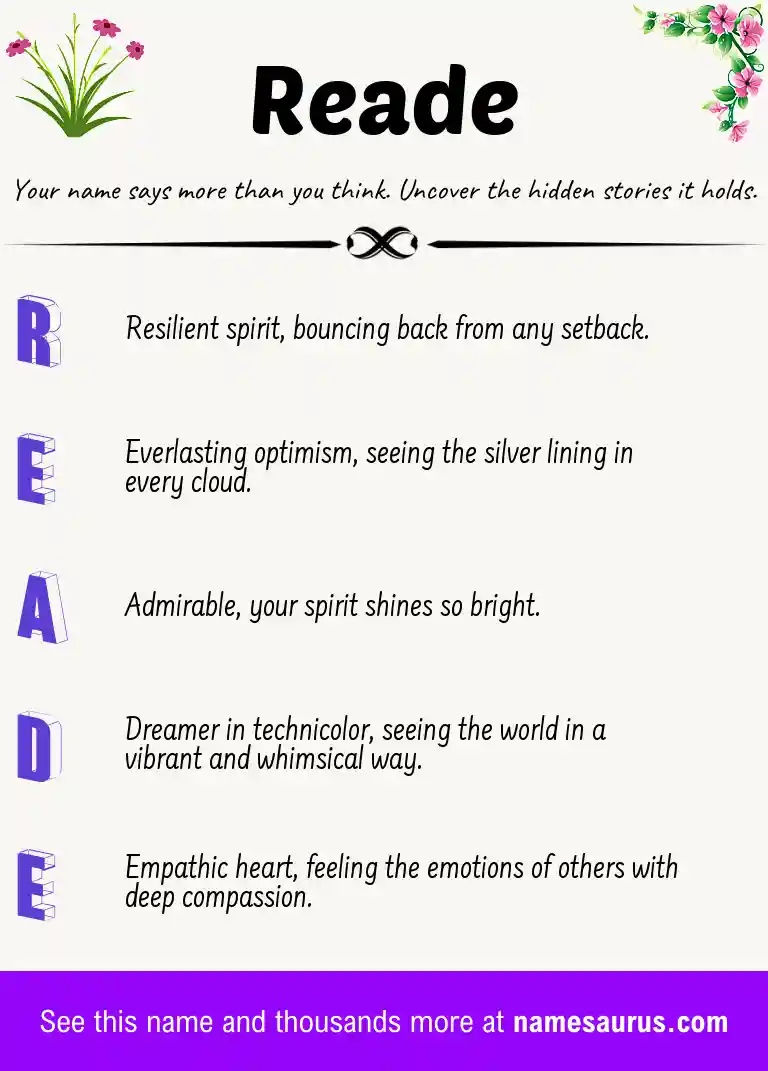 Acrostic poem about Reade.