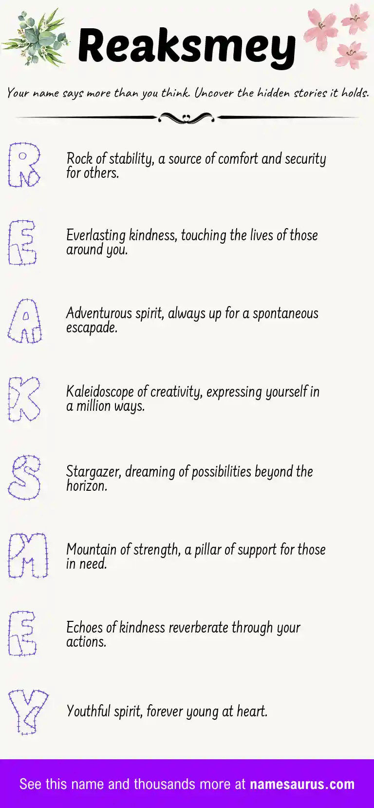 Acrostic poem about Reaksmey.