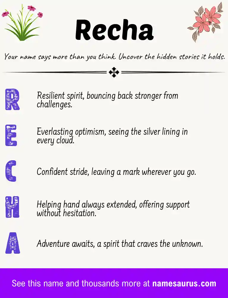 Acrostic poem about Recha.