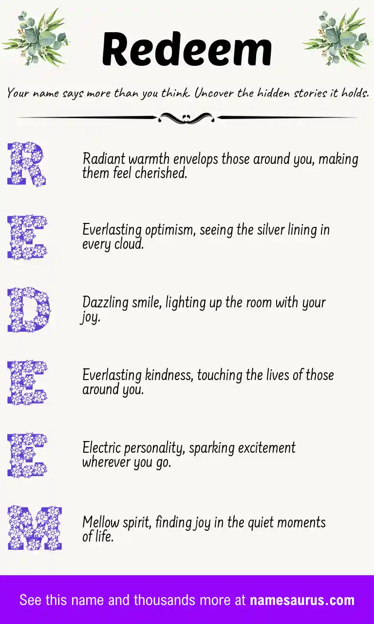 Acrostic poem about Redeem.