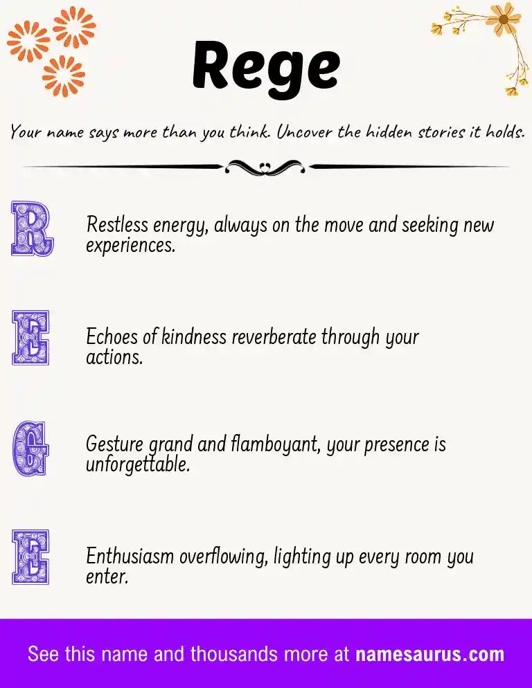 Acrostic poem about Rege.