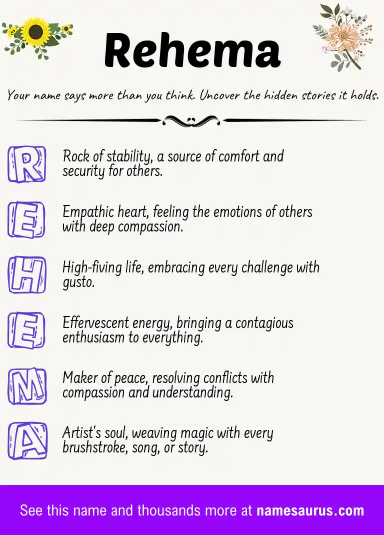Acrostic poem about Rehema.