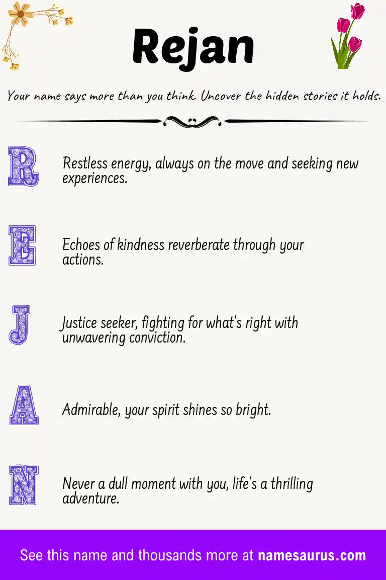 Acrostic poem about Rejan.