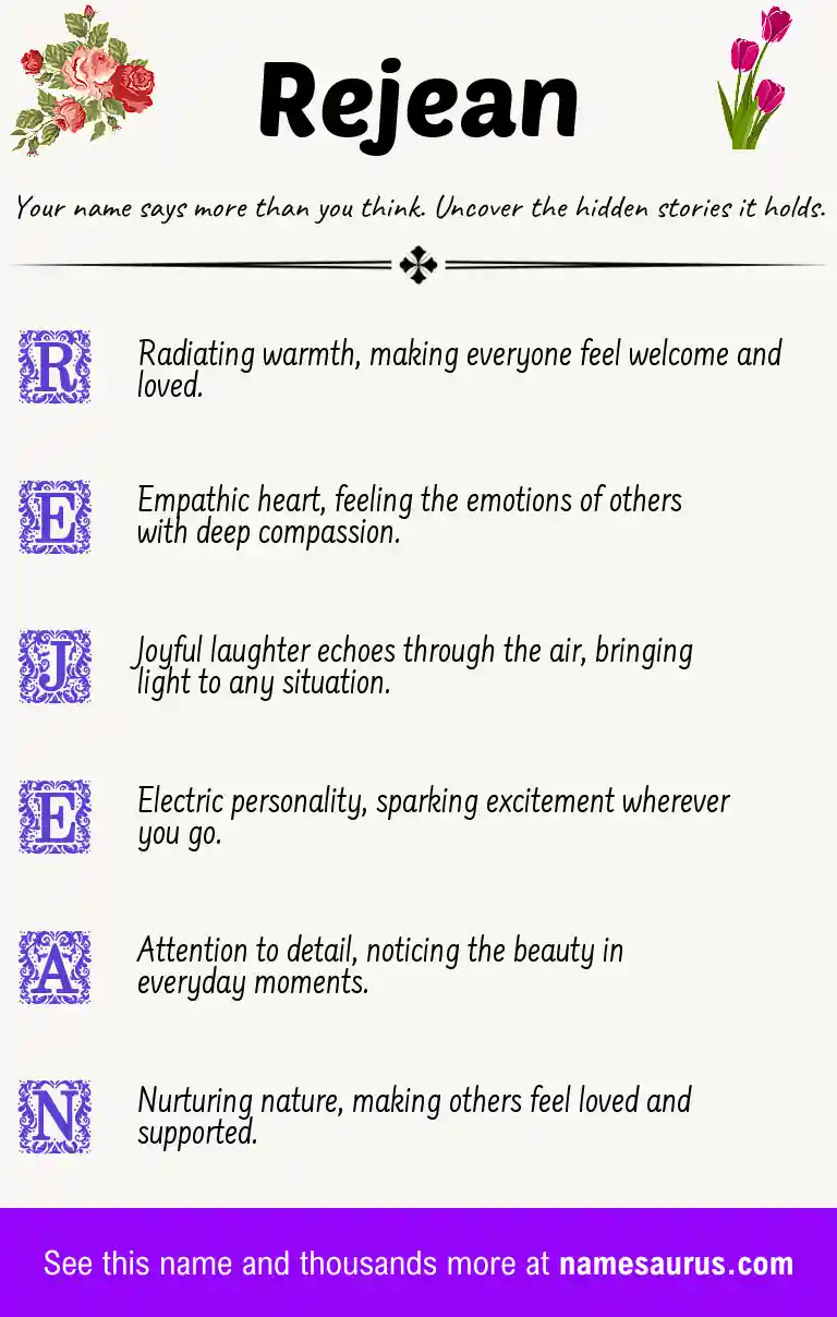 Acrostic poem about Rejean.