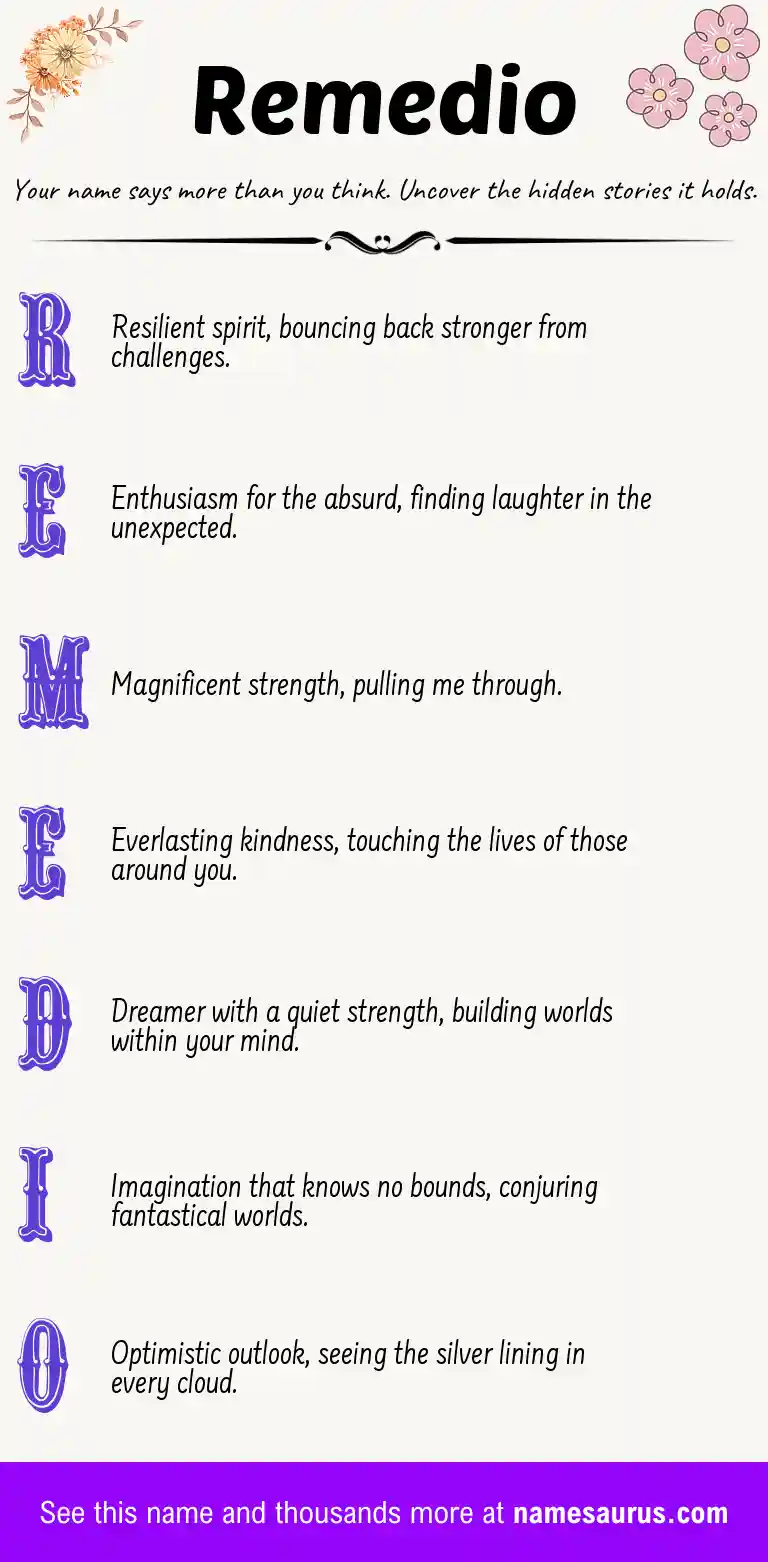 Acrostic poem about Remedio.