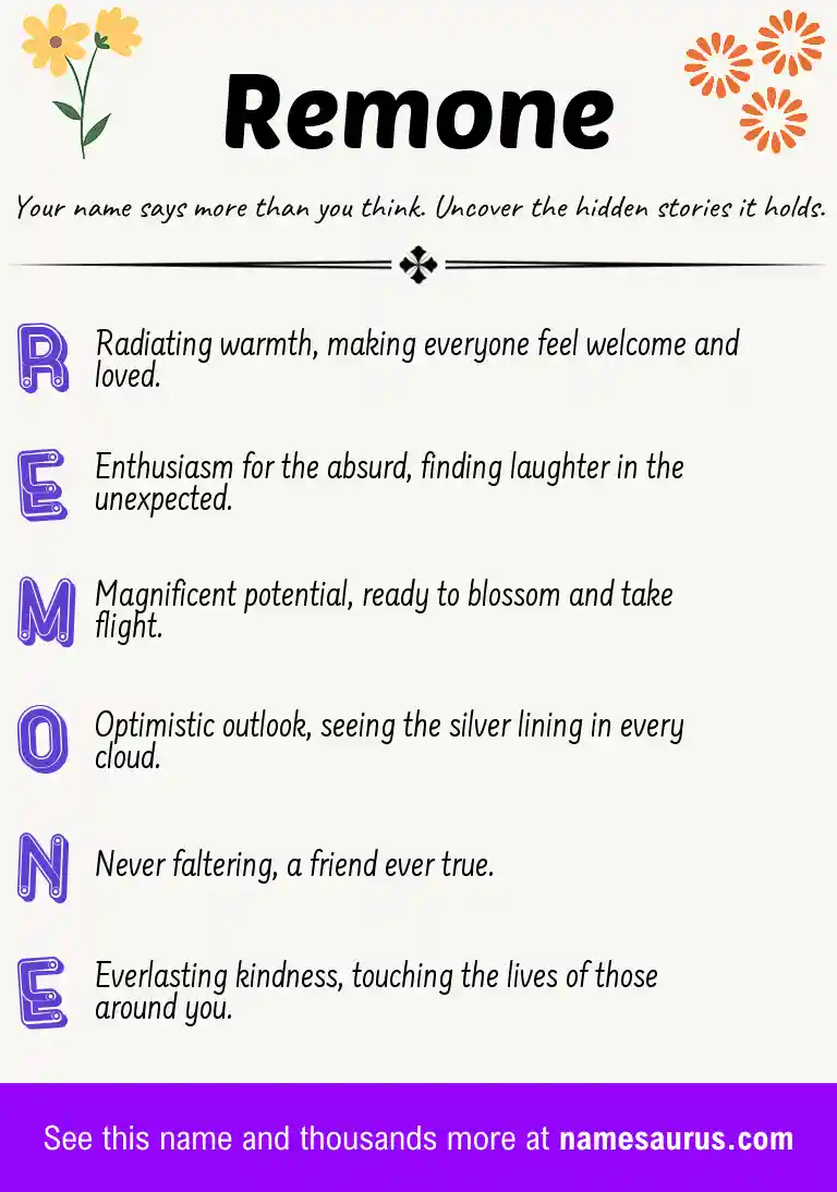 Acrostic poem about Remone.