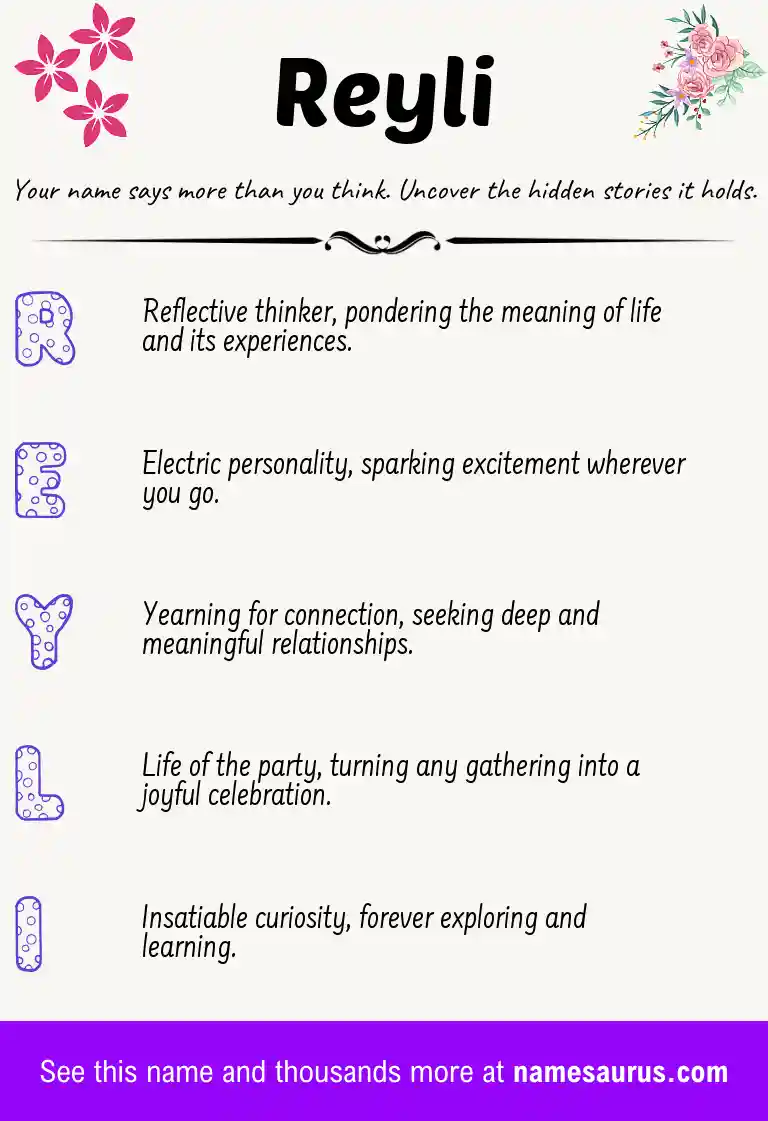 Acrostic poem about Reyli.